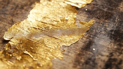 Macro shot of hand-crafted gold leafing on a historical manuscript page, capturing the texture and...