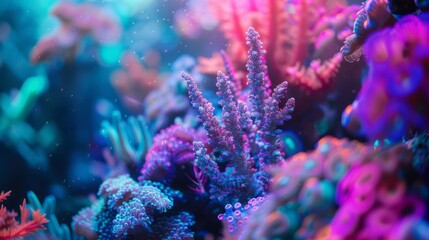 Obraz premium Vibrant Coral Reef Underwater Scene with Colorful Marine Life and Soft Lighting
