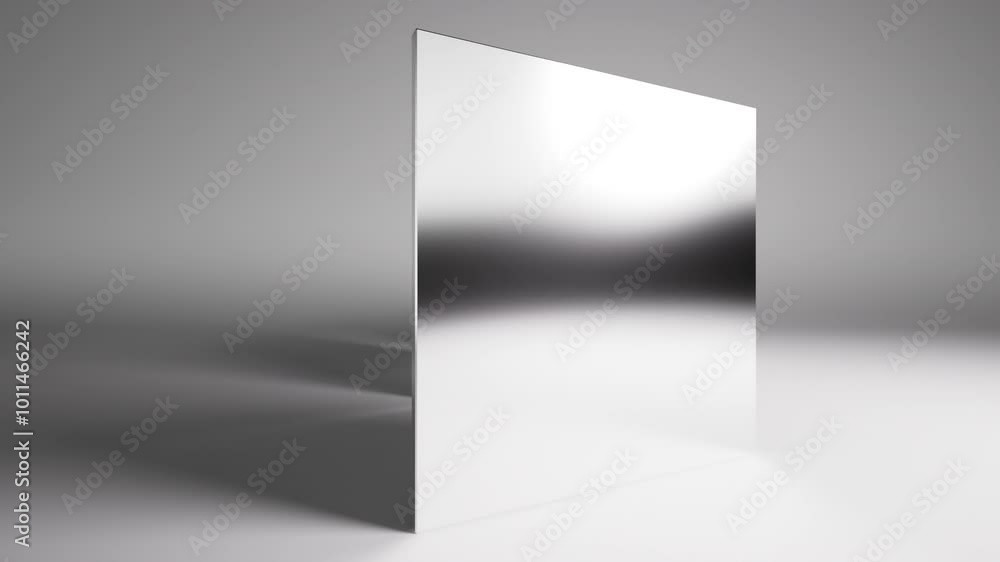 Poster looping 3d animation. abstract minimalist background with shiny silver geometric shapes. square mirr