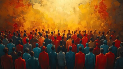 Fototapeta premium diverse crowd of stylized people showcasing the concept of social equity importance of fairness inclusion ,equal opportunities in society regardless of individual differences generative ai