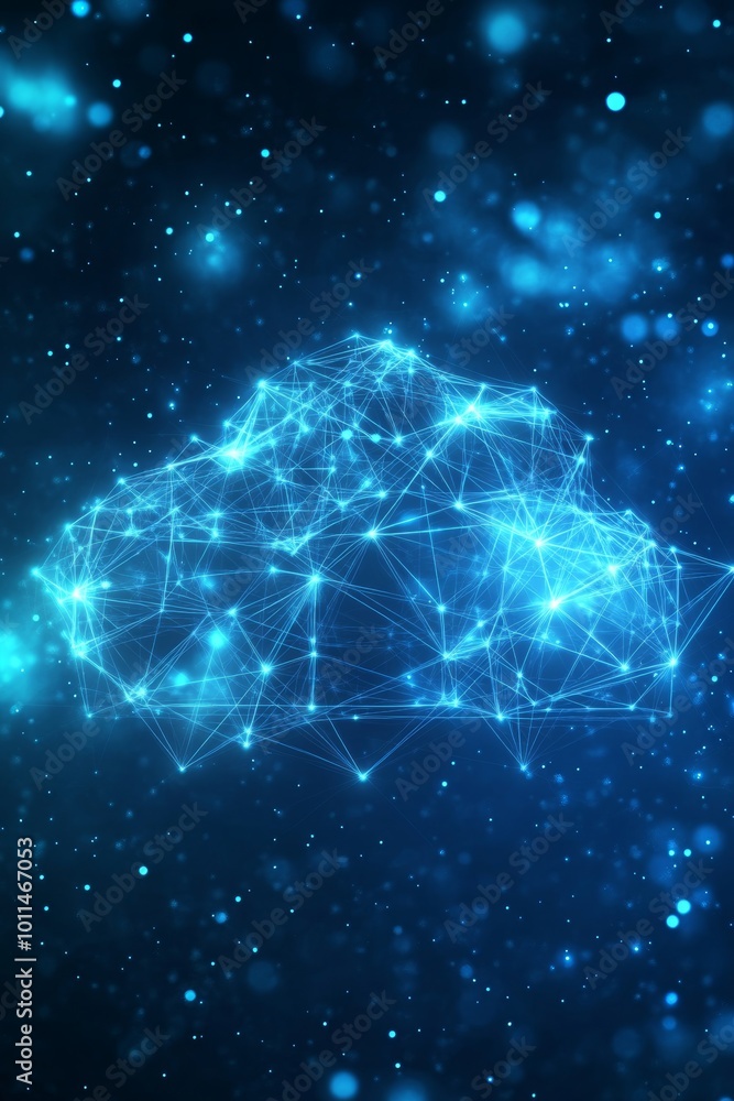 Aufkleber cloud computing technology data storage icon with abstract lines, connected dots, geometric, grid