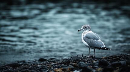Lonely seagull on the beach