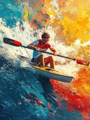 Dynamic Rower Navigating Through Powerful Waves