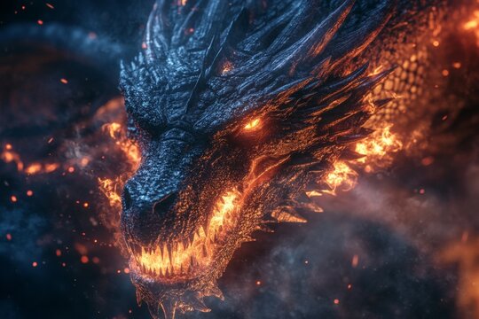 A dragon, engulfed in swirling flames and heat, emerges as a symbol of invincible strength and ferocious power, evoking epic tales and legends of old.