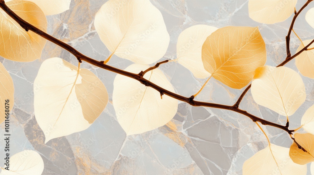 Poster elegant beige leaf pattern on subtle background