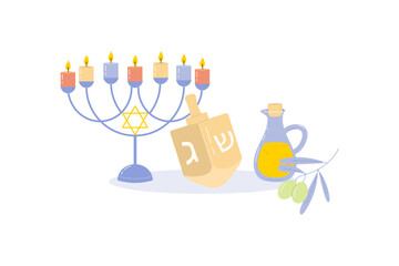 Hanukkah, concept illustration of minor and olive branch. Isolated vector illustration.