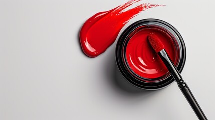 Red Lip Gloss with Applicator on White Background