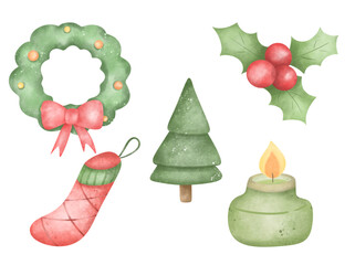 Fototapeta premium set of Christmas ,decorations for Christmas tree , Christmas holley and leave.