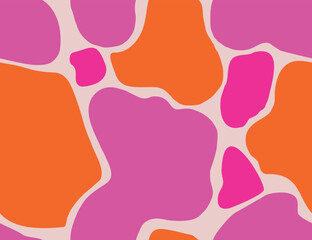 Playful Spotted Seamless Pattern with Neon Orange and Pink Colored Abstract Shapes. Trendy Vibrant Background with Liquid Stains and Blots. Bright Minimal Aesthetic. Repeat vector illustration