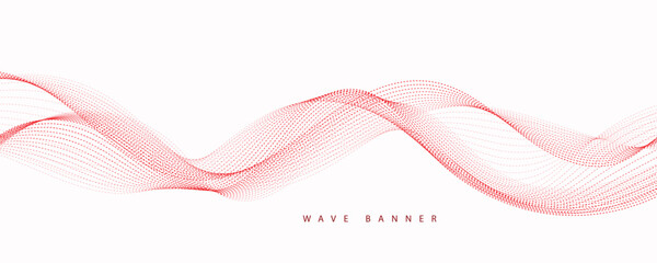 Abstract red wavy lines. Modern vector banner. 