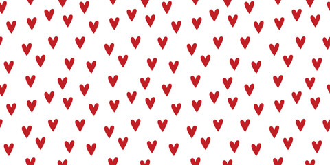 Seamless Red heart pattern and background vector illustration. Flat Cartoon Romantic Template for Textile, Fabric, Valentine day decoration, Gift Wrapping Paper. February season Love Graphic Art.