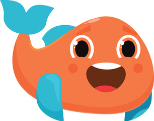 Cartoon illustration of a cute orange whale smiling and having fun