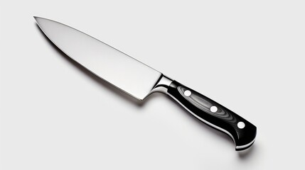 Fototapeta premium Sharp Chef s Knife with Black Handle on White Background