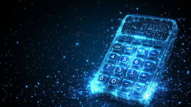 Digital Calculator on Abstract Blue Technology Background, Concept of Mathematics and Calculation - Powered by Adobe