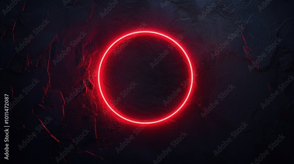 Aufkleber a glowing red circle against a textured dark background, creating a modern and minimalistic look.