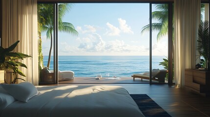 Elegant beachfront suite with panoramic tranquil ocean views
