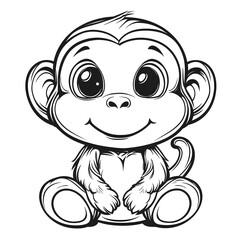Obraz premium Children's coloring page featuring a cute monkey. Fun and playful design for kids to enjoy coloring and express their creativity.