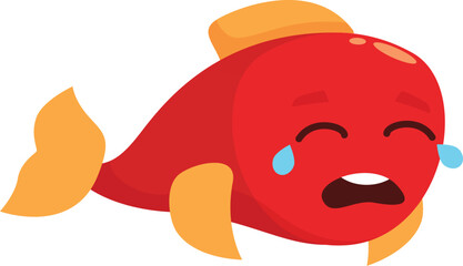 Fototapeta premium Cartoon red fish with big blue tears rolling down its cheeks expressing sadness