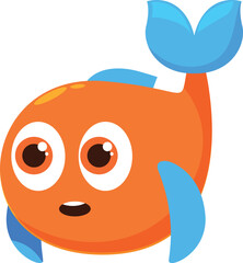 Orange cartoon fish character looking surprised with open mouth