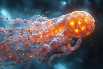 Naklejka premium small mech nanorobots using metal micro tentacles to destroy cholesterol cells. A futuristic concept showcasing advanced biotechnology and medical innovation. 