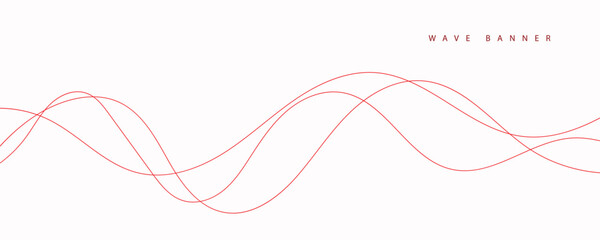 Abstract red wavy lines. Modern vector banner. 