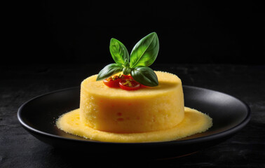 Classic Italian Polenta Dish Served on a Dark Background Featuring Traditional Cornmeal Texture.