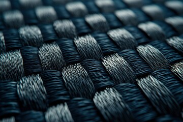 Close-up of a Black Woven Fabric with a Checkered Pattern
