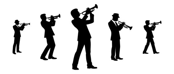 Musician playing Trumpet  silhouette black filled vector Illustration icon