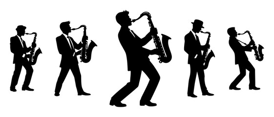Musician playing Saxophone silhouette black filled vector Illustration icon