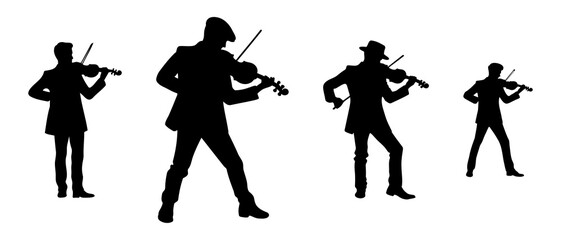 Standing musician playing violin silhouette black filled vector Illustration icon