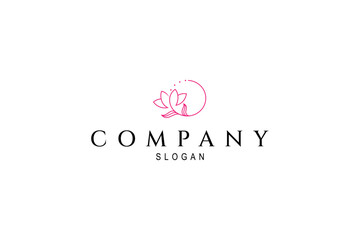 rose flower logo with circle shape in minimalist line art design style