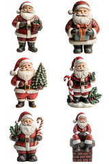 Set of santa claus figure isolated on transparent background, PNG