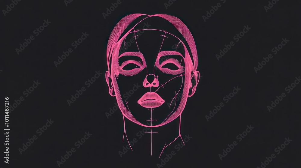 Poster Pink Outline of Woman's Face