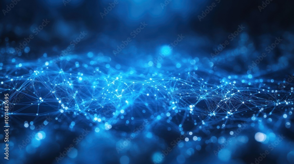 Poster a digital representation of interconnected nodes and lines, symbolizing data networks.