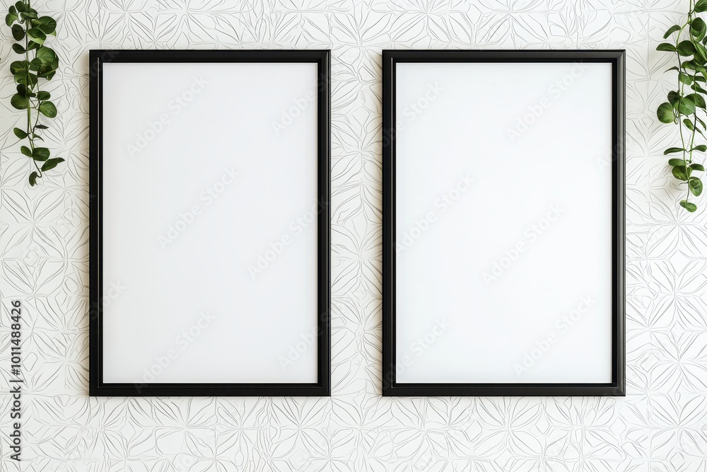 Poster Two empty frames on a patterned wall