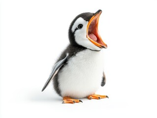 Fototapeta premium Cute penguin chick with mouth open