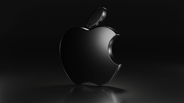 Black Apple logo on dark background