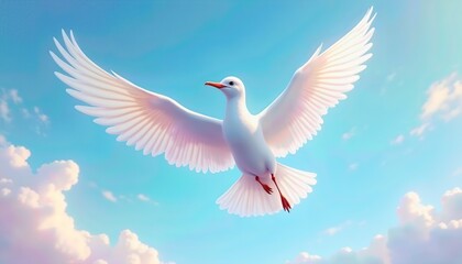 Obraz premium A white bird with its wings spread out in the sky