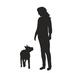 mistress with dog silhouette on white background, vector