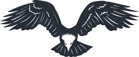 eagle flying front view silhouette on white background, vector