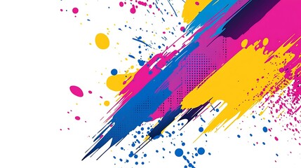 Fototapeta premium Abstract background with colorful paint splatters and streaks on a white background.
