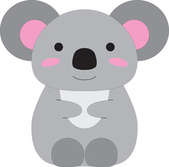 cute cartoon happy little gray koala with big ears, paws, stock vector, white background