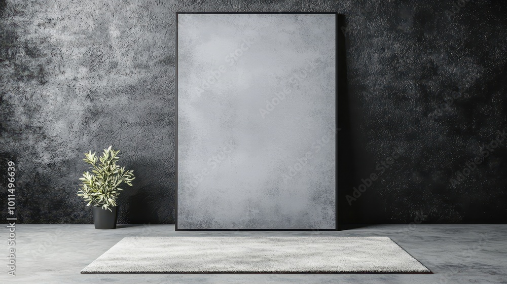 Poster Modern gallery with empty canvas and plant.
