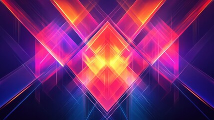 Obraz premium Abstract geometric pattern in bright neon hues, with sharp angles and clean lines, creating a futuristic and modern design.