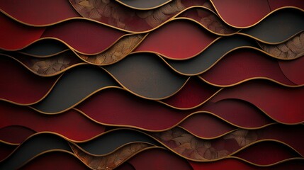 Thai traditional pattern with curved lines in gold and maroon