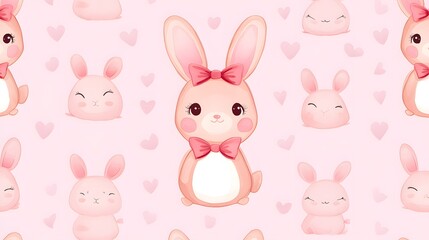 Cute Pink Bunny Rabbit Seamless Pattern - Watercolor Illustration