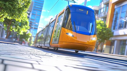 An electric public transport network. Modern buses and trams in the city center. Eco-friendly urban mobility solutions that support sustainable commuting habits while reducing carbon emissions.