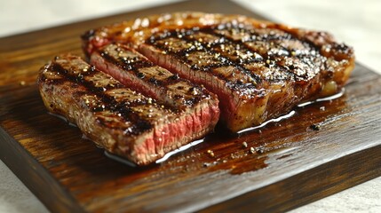 A succulent grilled steak, perfectly cooked, exuding mouthwatering aromas and flavors