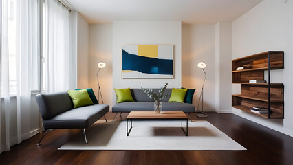 Spacious Modern Living Room with Cozy Fireplace and Neutral Palette