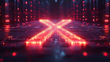 Naklejka premium server racks forming an x sign symbolizing compute power from social media data